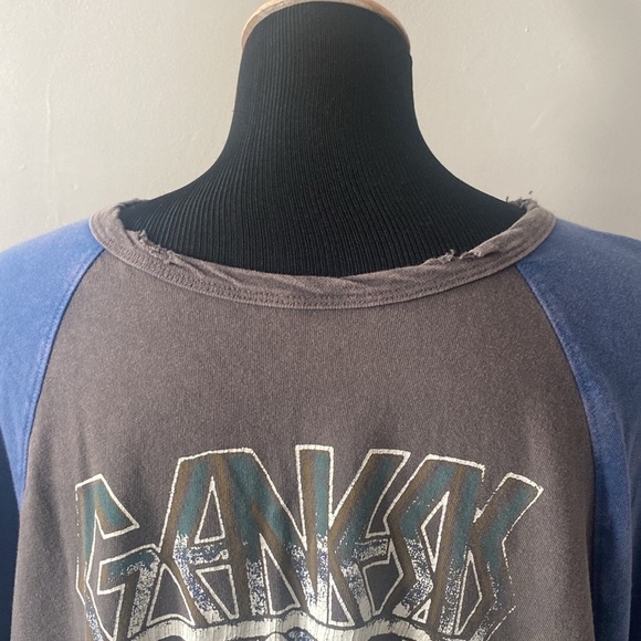 Lucky Brand Genesis Distressed Baseball Long Sleeve Tee Brown & Blue Sz XL NWOT - Picture 3 of 8